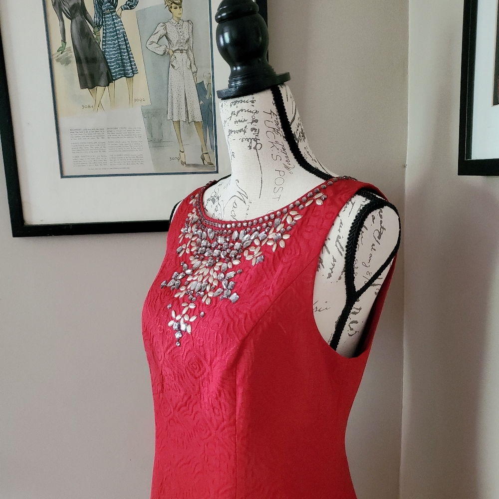Anthropologie Moulinette Soeurs Toulouse Red Embellished Dress Size 8 - Picture 8 of 16